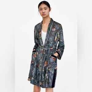 Zara Velvet Floral Kimono Robe Jacket Size M